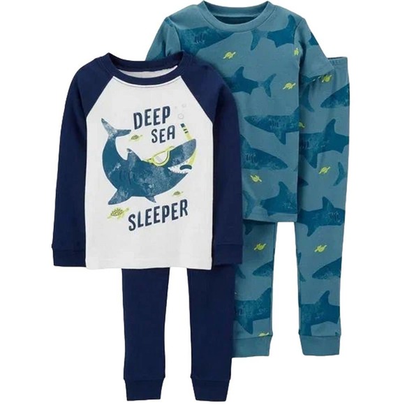 4-PC Set, 5T Toddler Shark Pajama Sets (1x SS, 1x LS) Carter's Just One You® - Picture 2 of 6